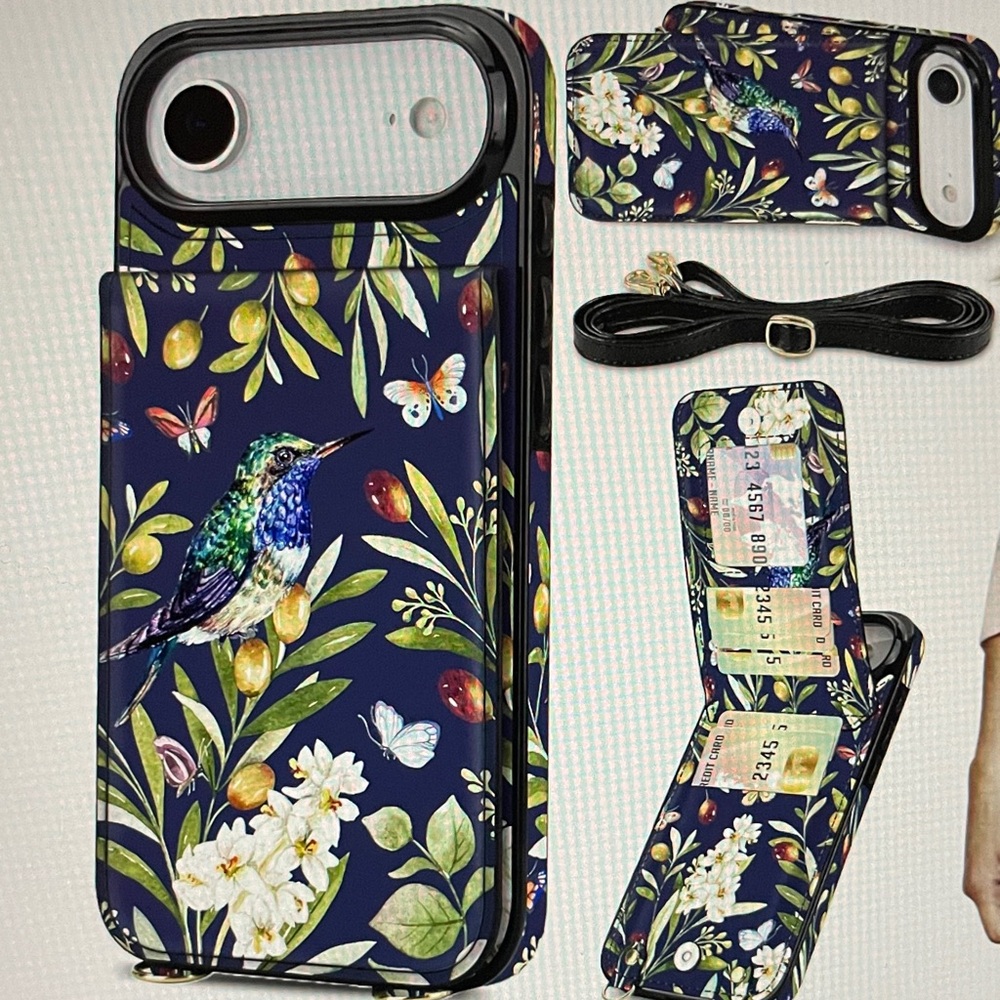 iPhone Air 6.5” Floral Bird Crossbody Case • Shockproof • 5‑Card Holder • NWT